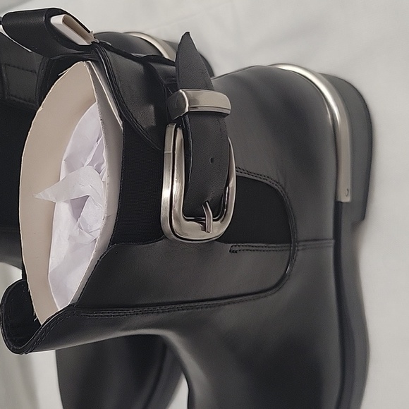 Black Heeled Ankle Boots With Silver Trim At Heel Ankle For Womens - Picture 4 of 8